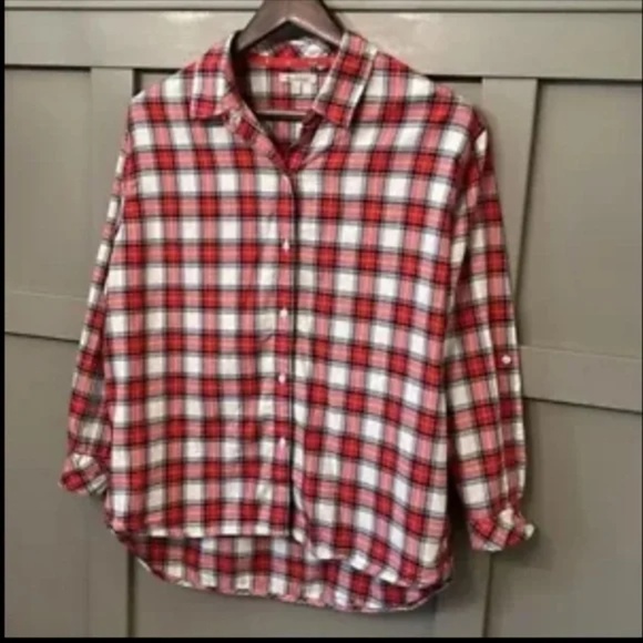 Barbour Hauxley Shirt Button Down Roll Tab Sleeves Cloud & Flame Plaid Size 6 - Picture 3 of 9